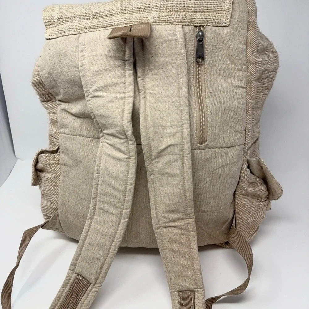 Pure Hemp Backpack Made in Nepal Beige Rucksack THC Free Day Pack Lightweight